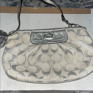 Coach Metallic Silver and Cream wristlet, early 2000s